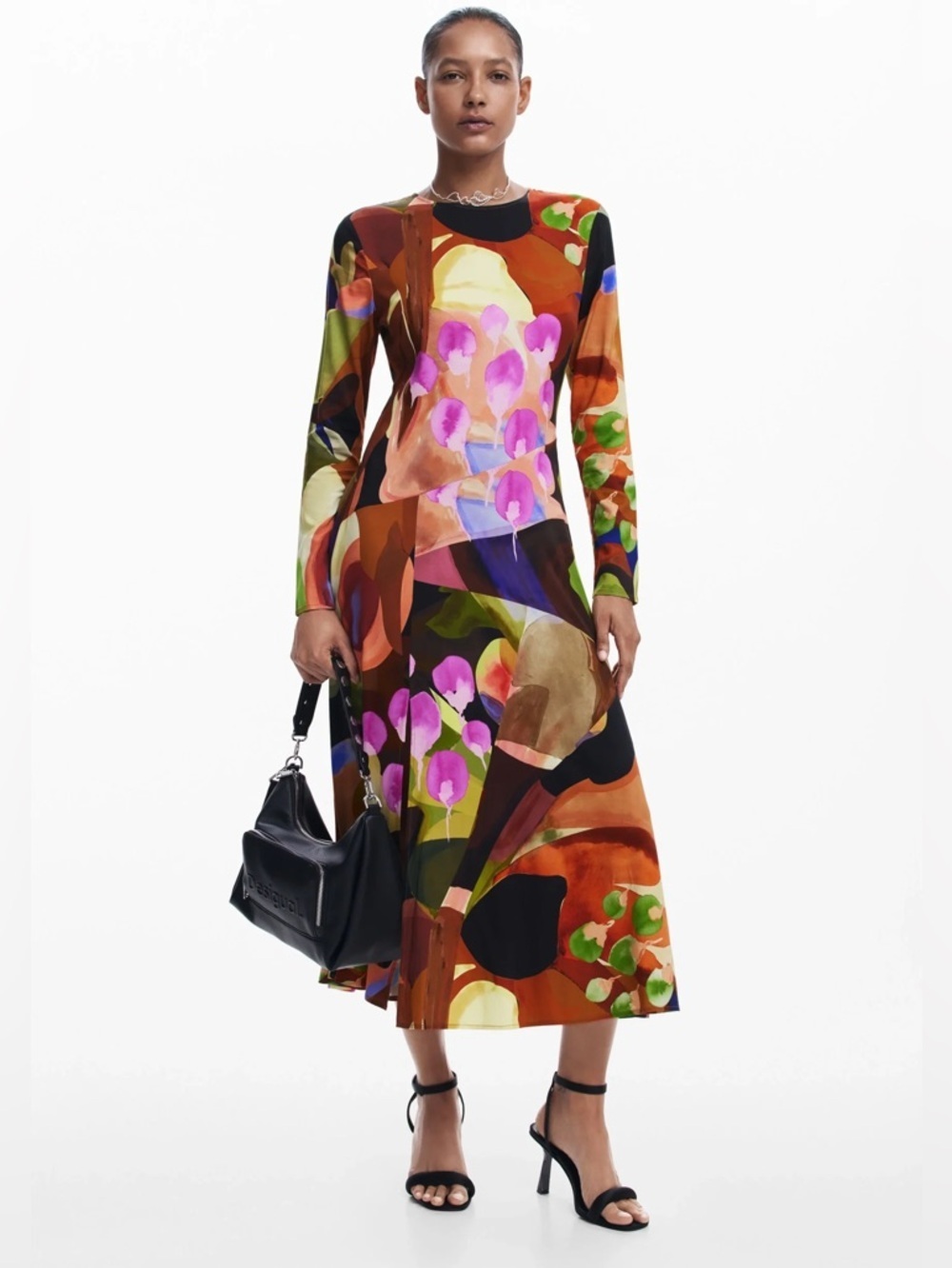 Desigual Petals M. Christian Lacroix Long Sleeve Printed Midi Dress Multi Colour